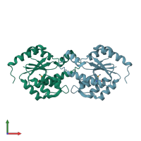 PDB entry 2axp coloured by chain, front view.