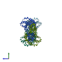 PDB entry 2axz coloured by chain, side view.