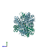 PDB entry 2ay1 coloured by chain, side view.