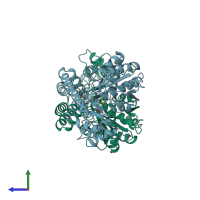 PDB entry 2ay2 coloured by chain, side view.