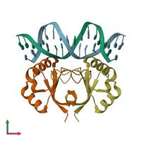 PDB entry 2ayb coloured by chain, front view.