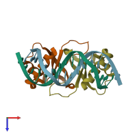 PDB entry 2ayb coloured by chain, top view.