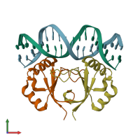 PDB entry 2ayg coloured by chain, front view.