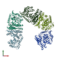 PDB entry 2ayi coloured by chain, front view.
