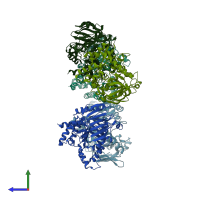 PDB entry 2ayi coloured by chain, side view.