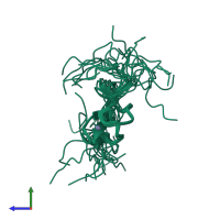 PDB entry 2ayj coloured by chain, ensemble of 20 models, side view.