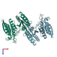 PDB entry 2ayq coloured by chain, top view.