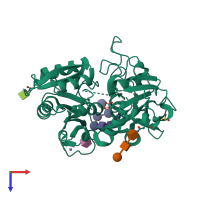 Monomeric assembly 1 of PDB entry 2ays coloured by chemically distinct molecules, top view.