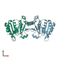 PDB entry 2ayt coloured by chain, front view.