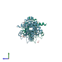 PDB entry 2ayt coloured by chain, side view.