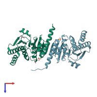 PDB entry 2ayt coloured by chain, top view.