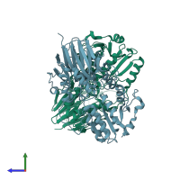 PDB entry 2az4 coloured by chain, side view.