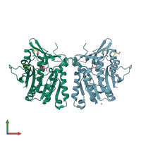 PDB entry 2azt coloured by chain, front view.