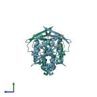 PDB entry 2azt coloured by chain, side view.