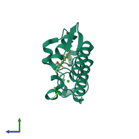 PDB entry 2azz coloured by chain, side view.