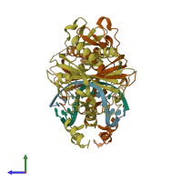 PDB entry 2b0d coloured by chain, side view.