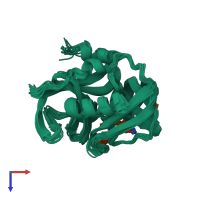 PDB entry 2b0f coloured by chain, ensemble of 20 models, top view.