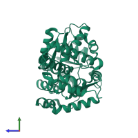 PDB entry 2b0j coloured by chain, side view.