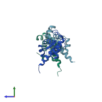 PDB entry 2b0l coloured by chain, side view.