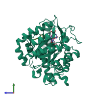 PDB entry 2b0m coloured by chain, side view.