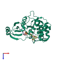 PDB entry 2b0q coloured by chain, top view.