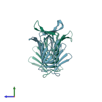 PDB entry 2b0r coloured by chain, side view.