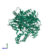 PDB entry 2b0t coloured by chain, side view.