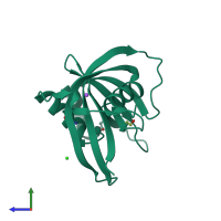 PDB entry 2b0v coloured by chain, side view.