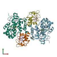 PDB entry 2b10 coloured by chain, front view.