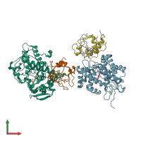 PDB entry 2b11 coloured by chain, front view.