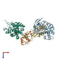 PDB entry 2b11 coloured by chain, top view.