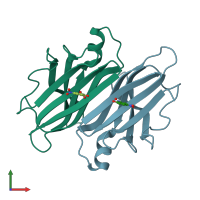 PDB entry 2b14 coloured by chain, front view.