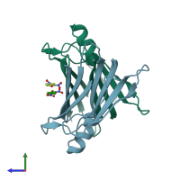 PDB entry 2b14 coloured by chain, side view.