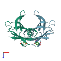 PDB entry 2b14 coloured by chain, top view.