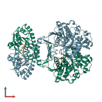 PDB entry 2b1i coloured by chain, front view.