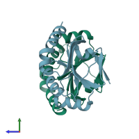 PDB entry 2b1l coloured by chain, side view.