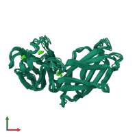 PDB entry 2b1o coloured by chain, ensemble of 10 models, front view.