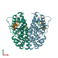 PDB entry 2b1z coloured by chain, front view.