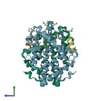 PDB entry 2b1z coloured by chain, side view.