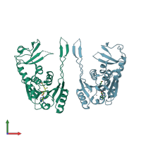 PDB entry 2b25 coloured by chain, front view.