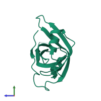 PDB entry 2b29 coloured by chain, side view.