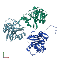 PDB entry 2b2a coloured by chain, front view.