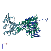 PDB entry 2b2a coloured by chain, top view.