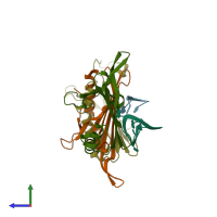 PDB entry 2b2d coloured by chain, side view.