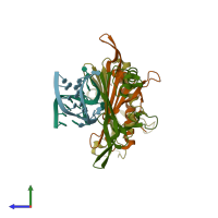 PDB entry 2b2e coloured by chain, side view.