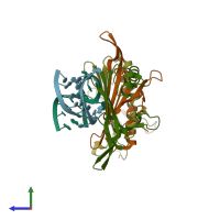PDB entry 2b2g coloured by chain, side view.