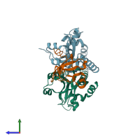 PDB entry 2b2y coloured by chain, side view.