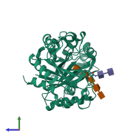 PDB entry 2b31 coloured by chain, side view.