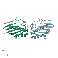 PDB entry 2b33 coloured by chain, front view.