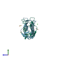 PDB entry 2b33 coloured by chain, side view.